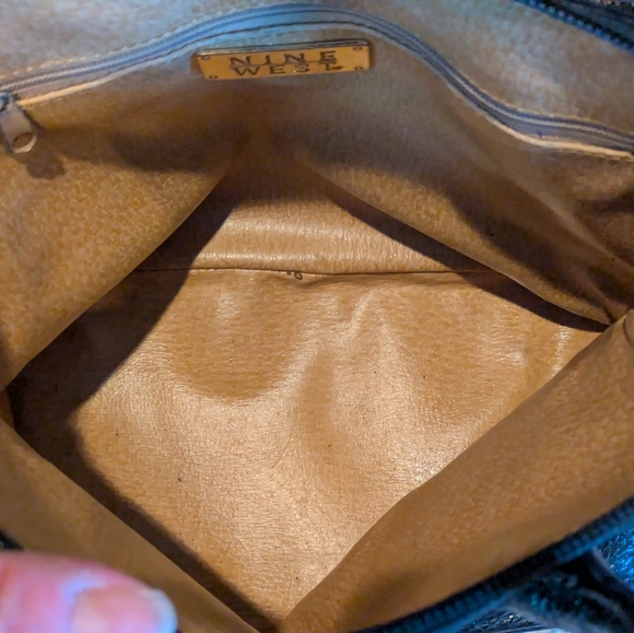 Vintage Nine West Black Handbag Crossbody Bag Black Pebble Leather Made In Italy - Picture 6 of 8